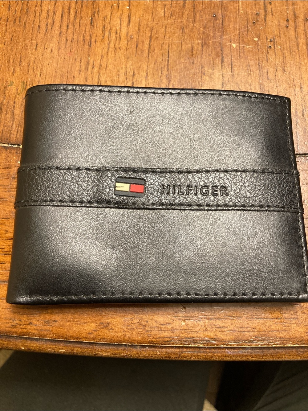 Tommy Hilfiger Black Leather Wallet with Flag Accent